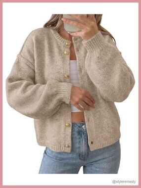 Chunky Knit Cardigan Sweater for Women Long Sleeve Button Up Fall Winter